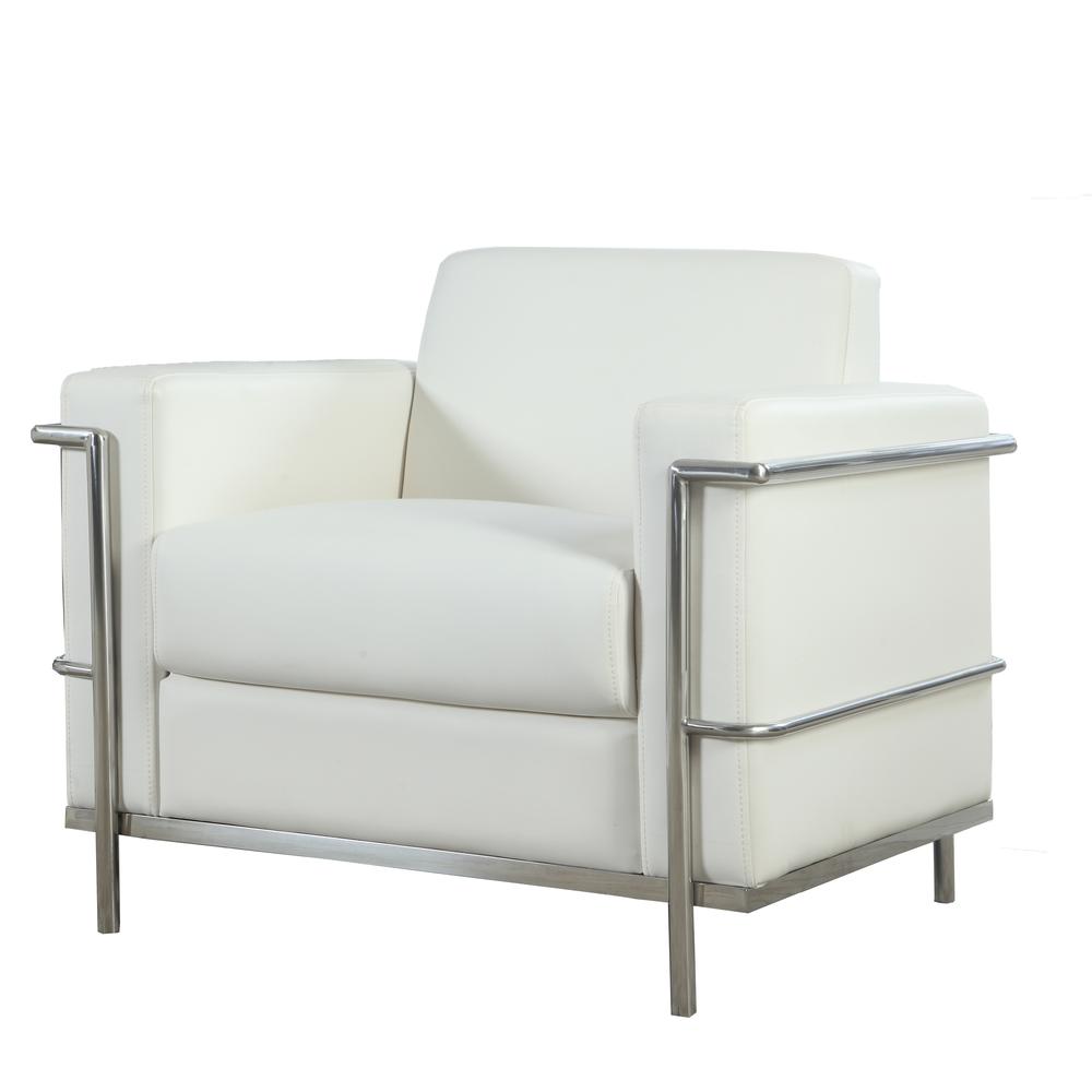 Best Master Furniture Sherry 36" Modern Faux Leather Accent Chair in White. Picture 1