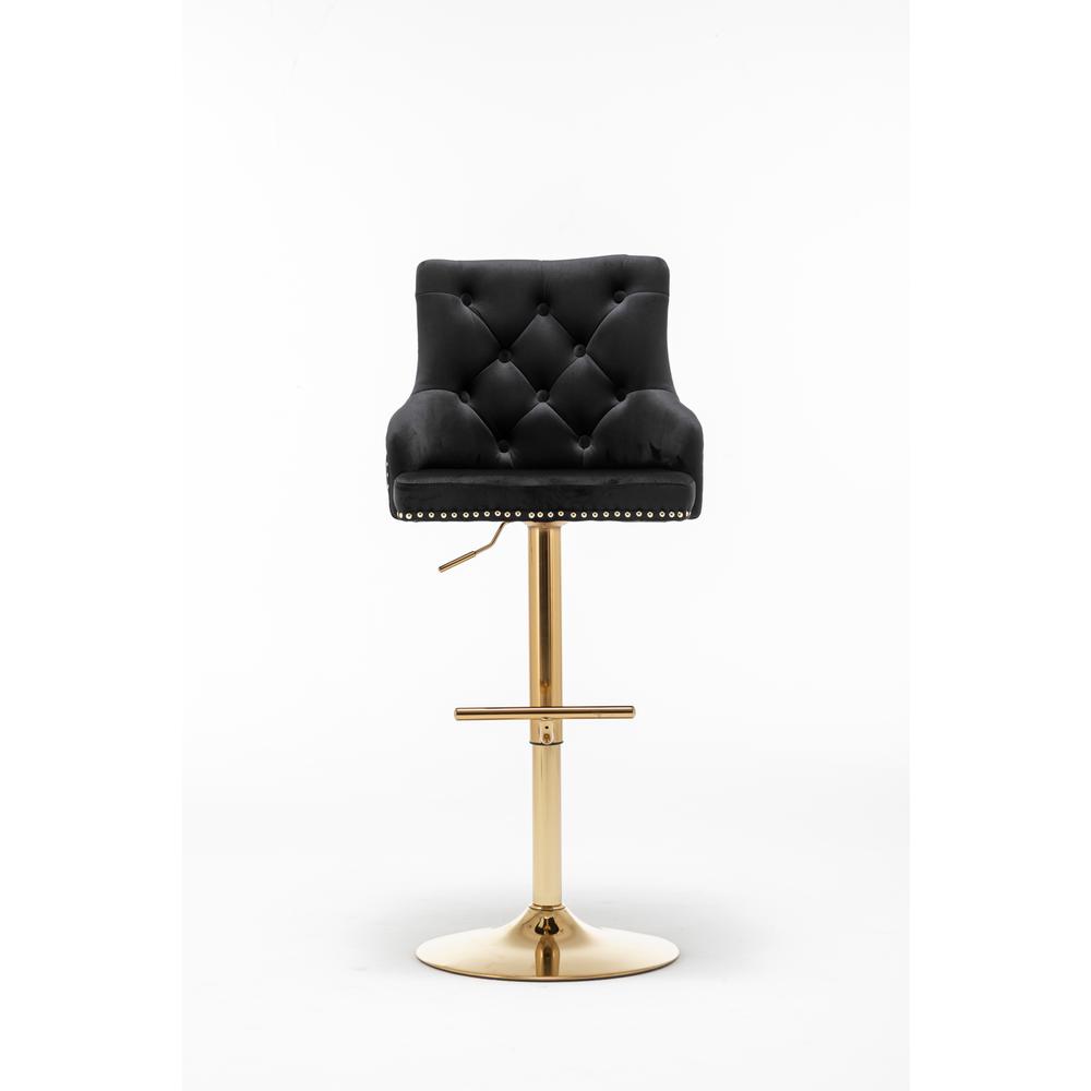 Brightcast 2-piece Velvet Tufted Gold Bar Stools in Black. Picture 5