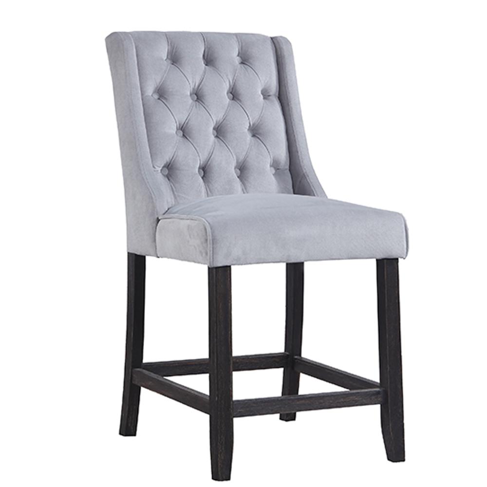 Newport Upholstered Bar Chairs With Tufted Back, Set of 2, Gray. Picture 2