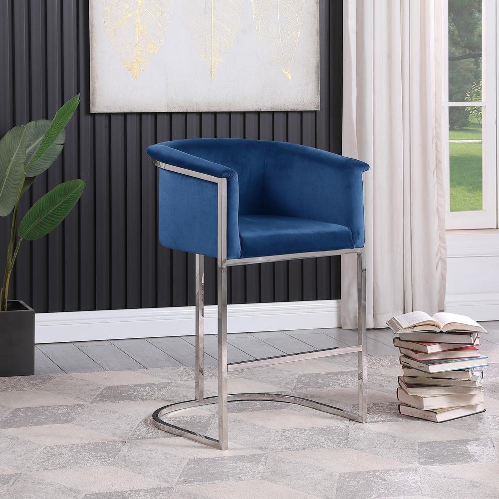 Lexie Blue Bar Stools with Silver Base(Set of 2). Picture 2