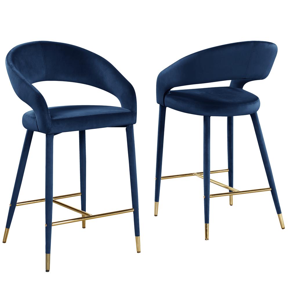 Jacques Velvet Navy Counter Height Dining Chairs (Set of 2). The main picture.