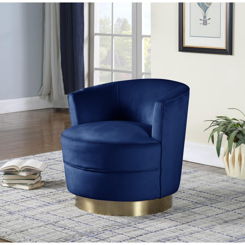 Ava Blue Velour w/ Gold Base Swivel Accent Chair. Picture 2