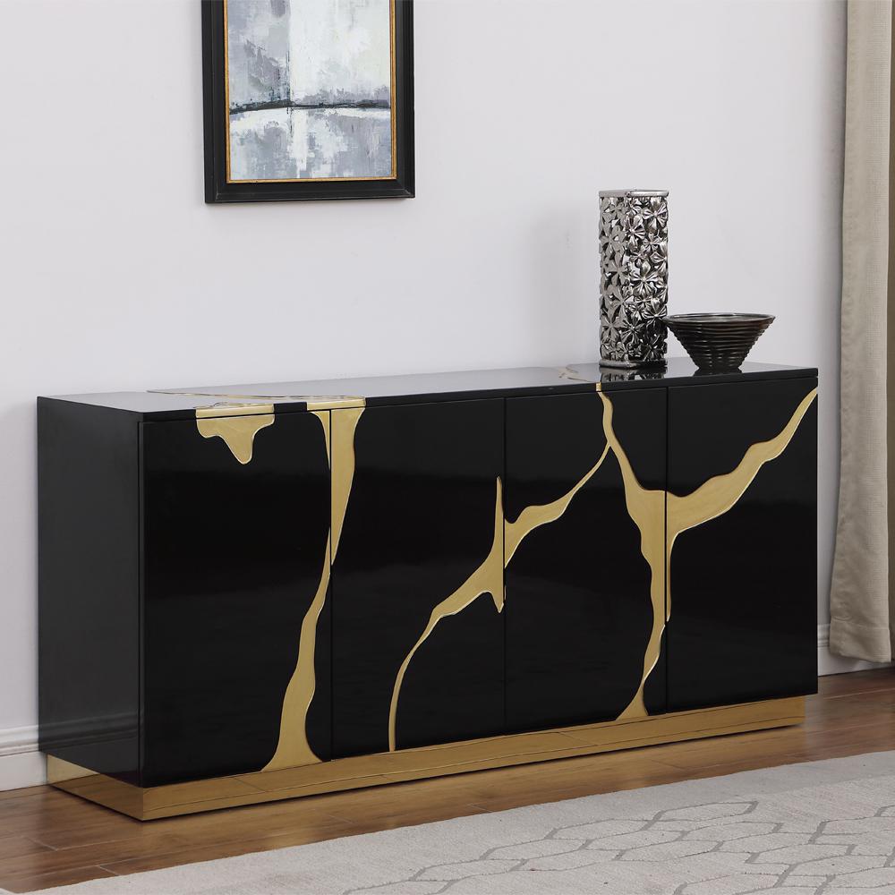 Domitianus Wood Sideboard with Gold Accents in Black. Picture 7