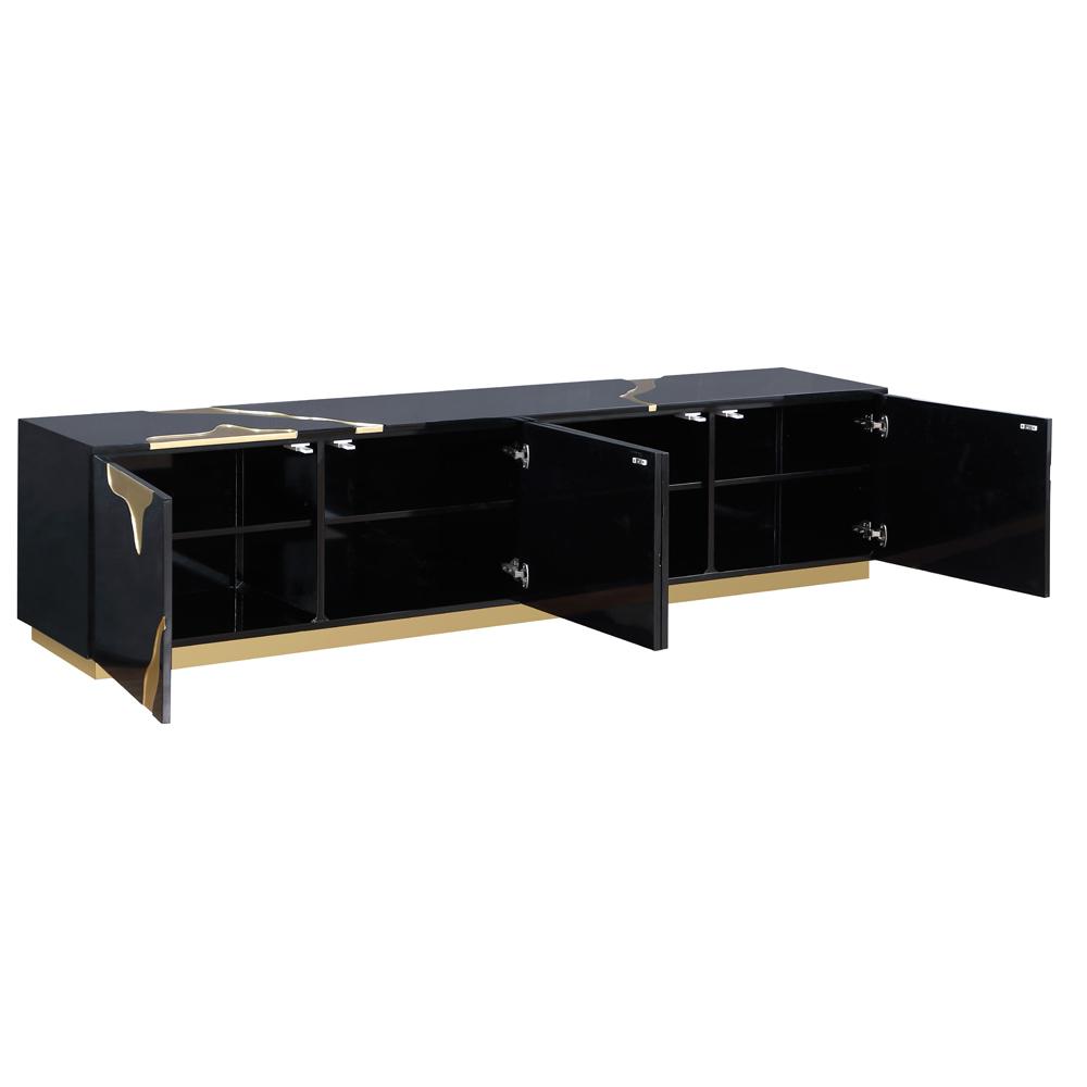 Ronnie Black Lacquer T.V Stand with Gold Accents. Picture 2