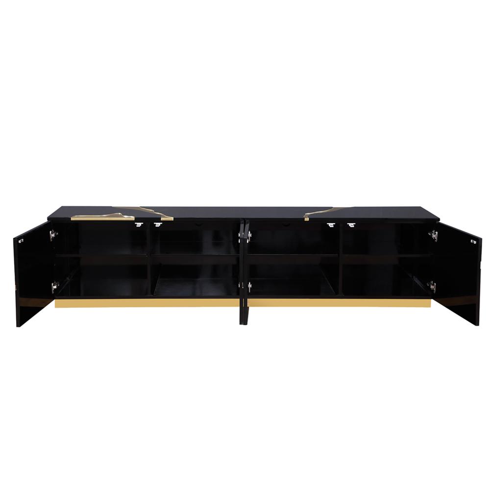 Ronnie Black Lacquer T.V Stand with Gold Accents. Picture 4