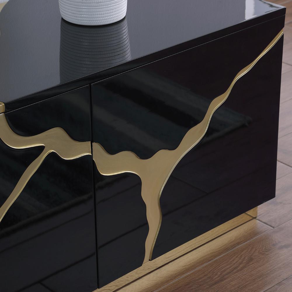 Ronnie Black Lacquer T.V Stand with Gold Accents. Picture 6