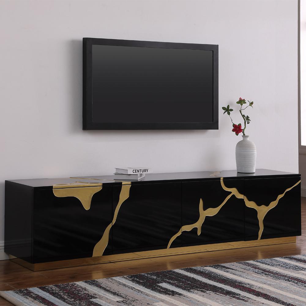 Ronnie Black Lacquer T.V Stand with Gold Accents. Picture 7