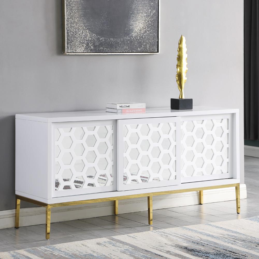 Valens 64" White with Gold Base Sideboard. Picture 7