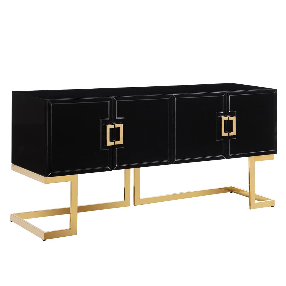 Timotheos 64" Black Lacquered Wood Sideboard with Gold Accents. Picture 1