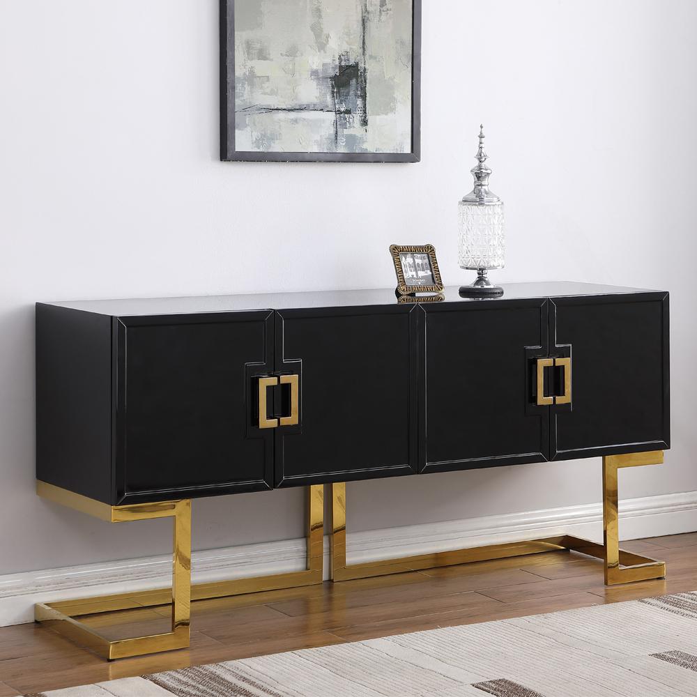 Timotheos 64" Black Lacquered Wood Sideboard with Gold Accents. Picture 7