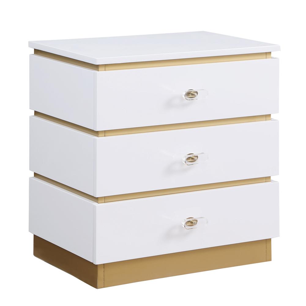 Tambert White Lacquered Side Table with Gold Accents. Picture 1