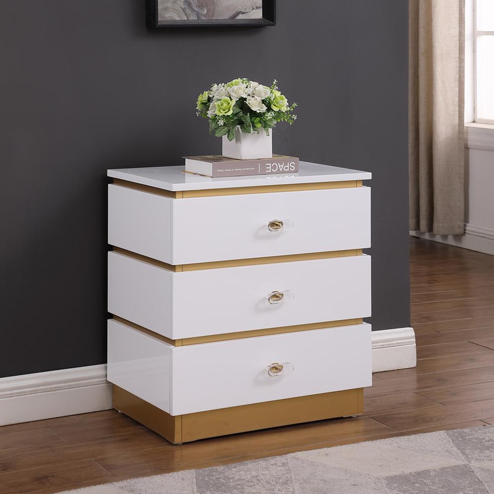 Tambert White Lacquered Side Table with Gold Accents. Picture 7