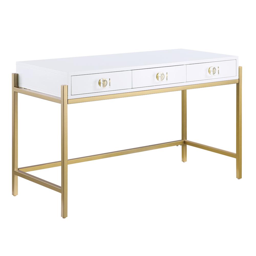 Tamila White Lacquered Computer Desk with Gold Frame. Picture 1