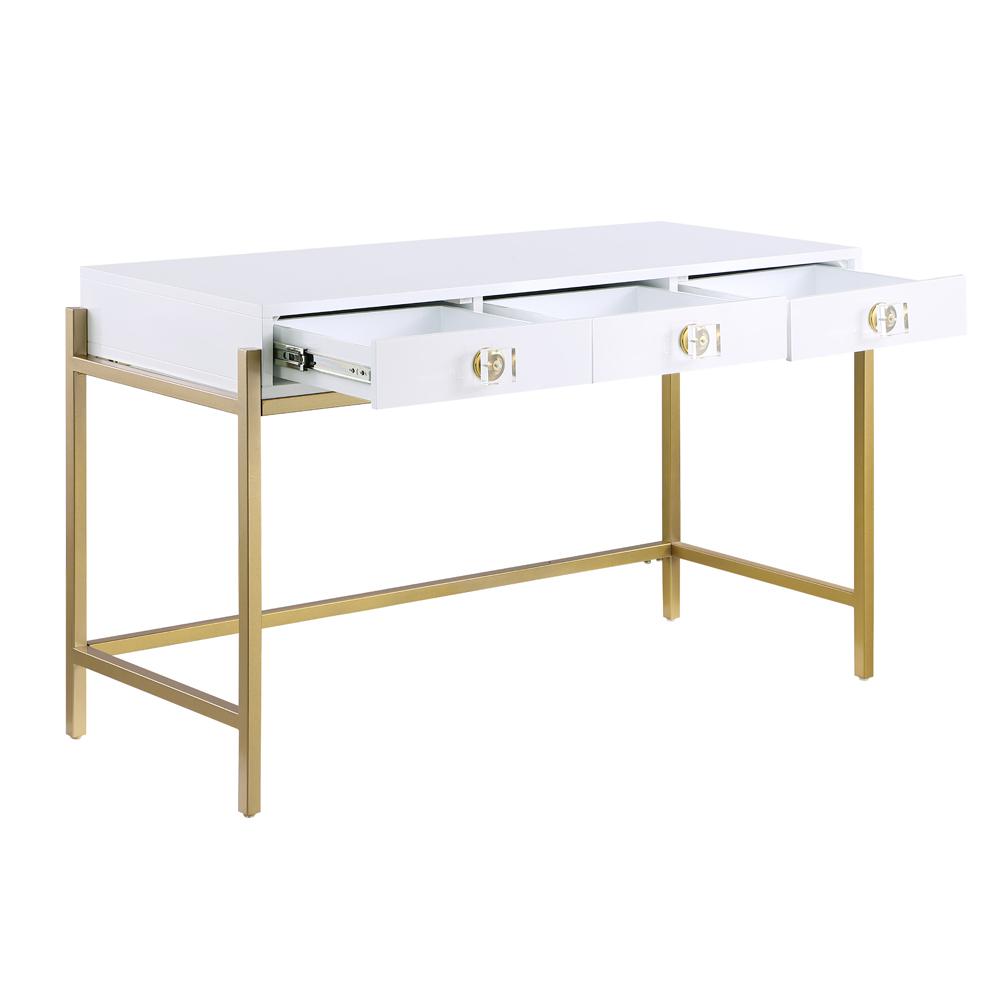 Tamila White Lacquered Computer Desk with Gold Frame. Picture 2