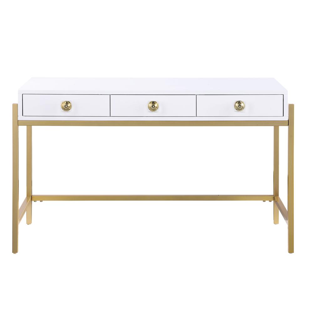 Tamila White Lacquered Computer Desk with Gold Frame. Picture 3