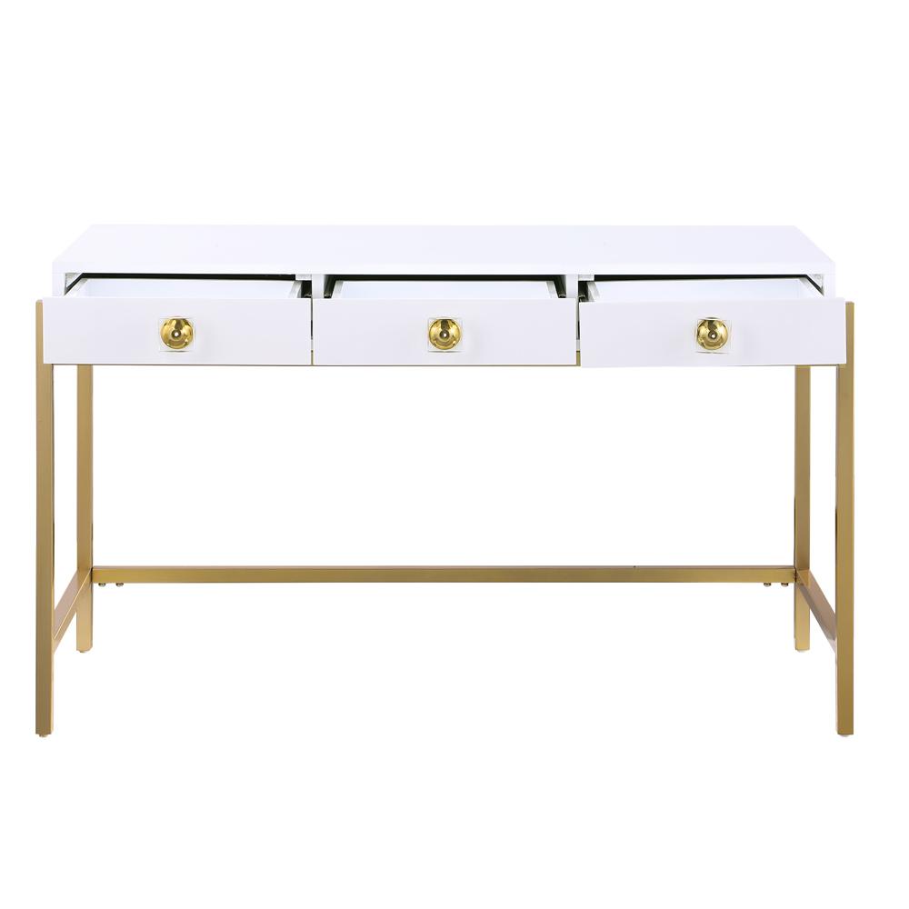 Tamila White Lacquered Computer Desk with Gold Frame. Picture 4