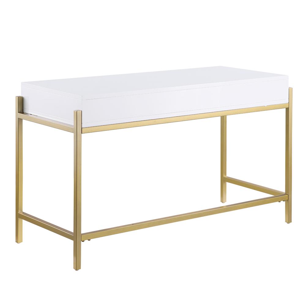 Tamila White Lacquered Computer Desk with Gold Frame. Picture 5