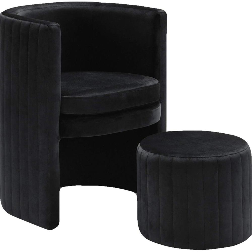 Best Master Seager Black Velvet Round Arm Chair with Ottoman. Picture 2