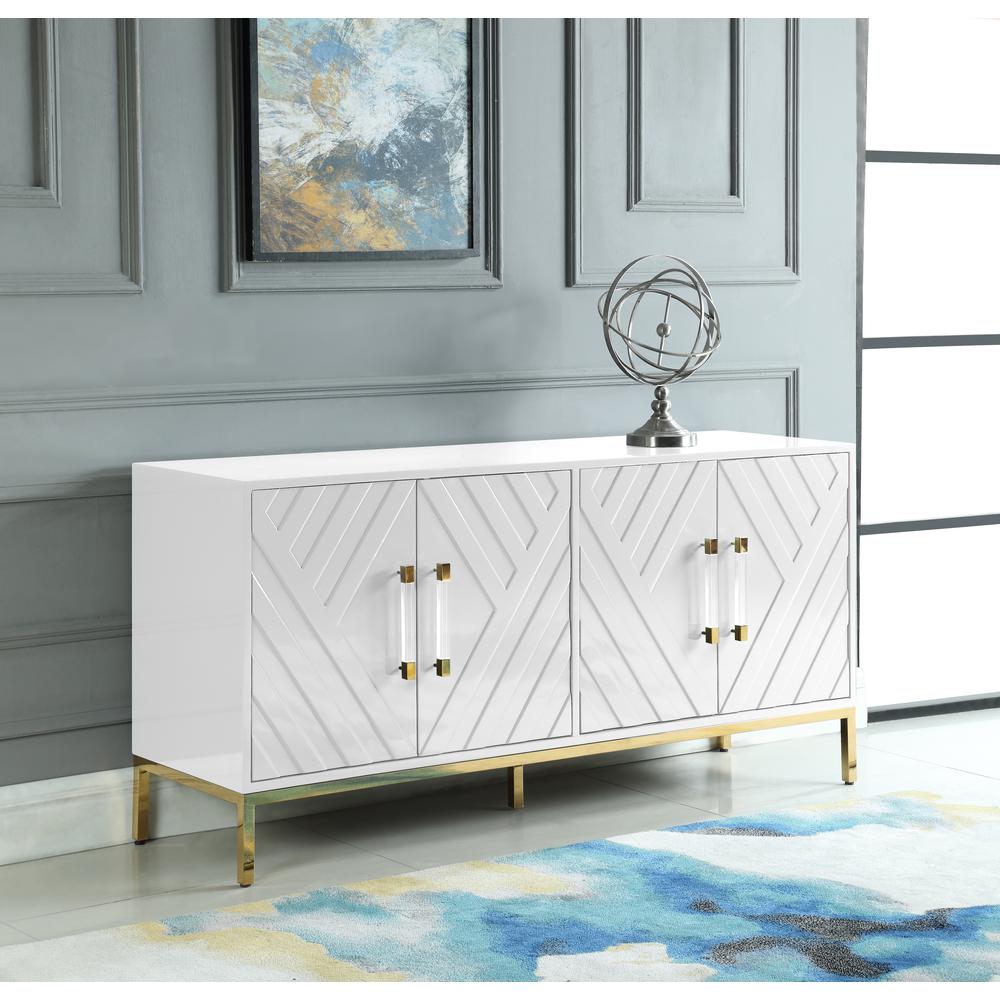 Best Master Furniture Junior 64" Transitional Wood Sideboard in White/Gold. Picture 3