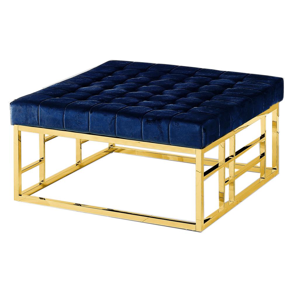 Best Master Furniture 36" Square Modern Gold Plated Accent Ottoman in Blue. Picture 1