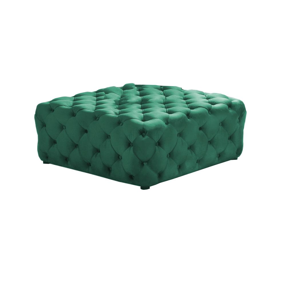 Kelly Square Transitional Velvet Fabric Ottoman in Green. Picture 1