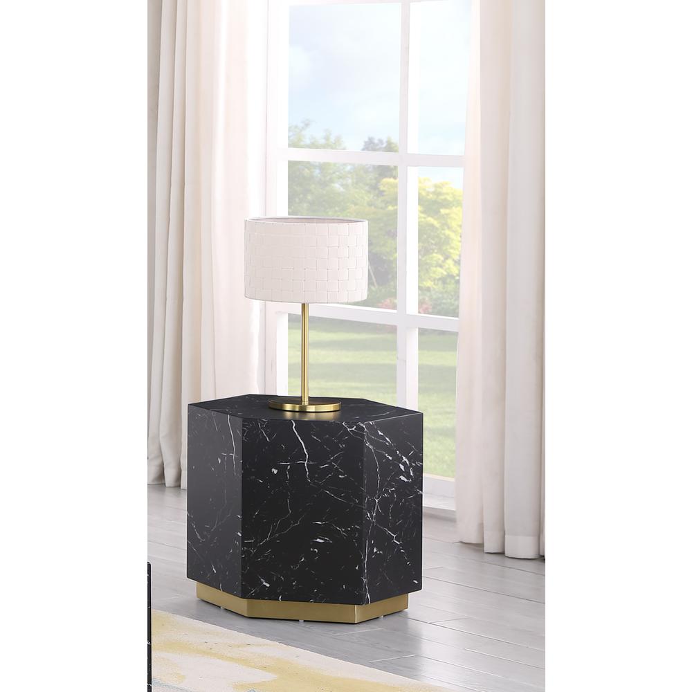 Zhuri Hexagon Faux Marble Black End Table in Gold. Picture 2