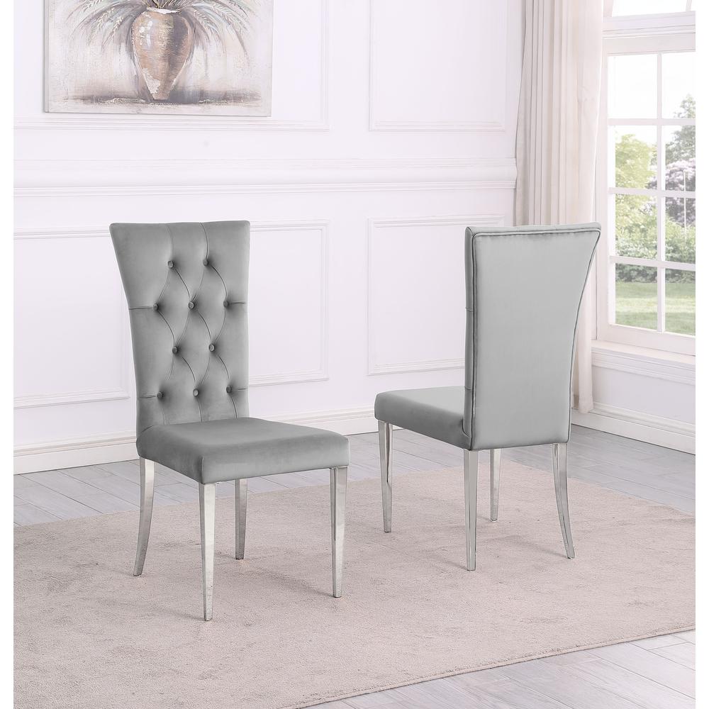 Danis Grey Velvet with Silver Dining Chairs, Set of 2. Picture 2