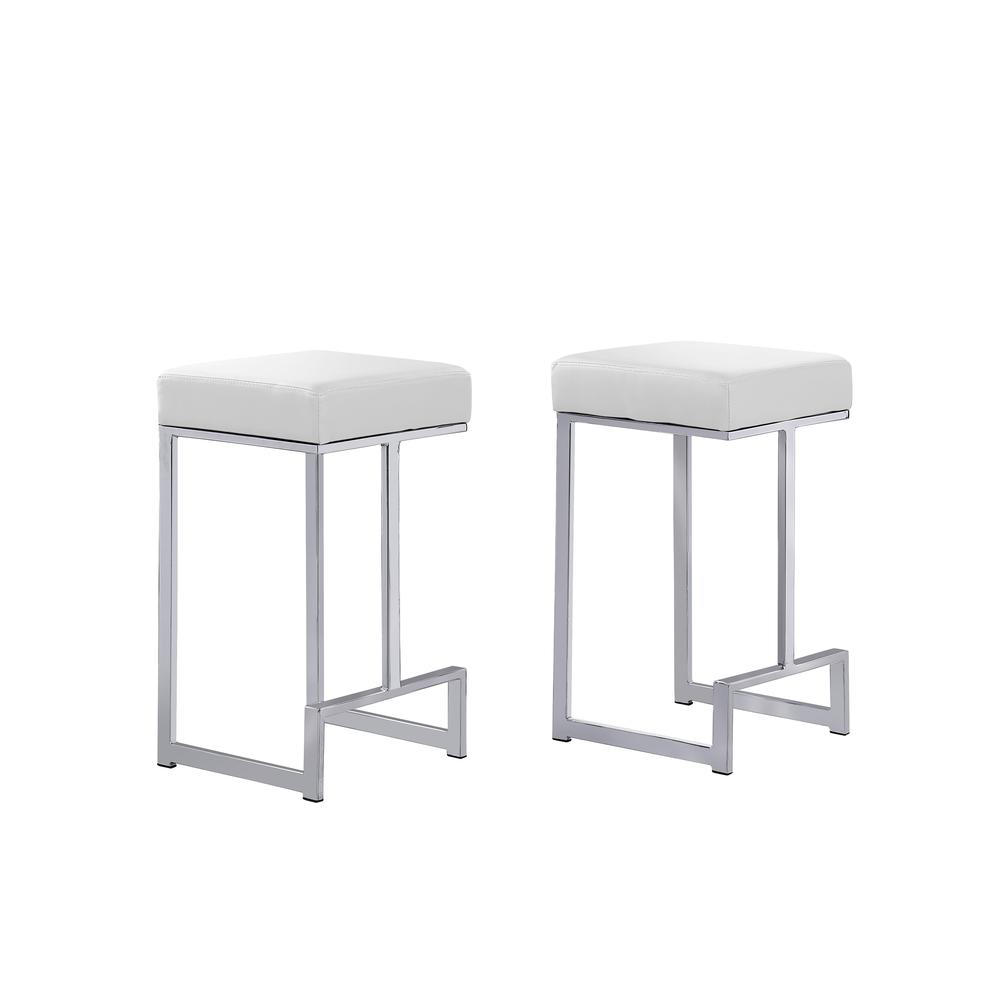 Dorrington Faux Leather Backless Counter Height Stool in White/Silver (Set of 2). Picture 1
