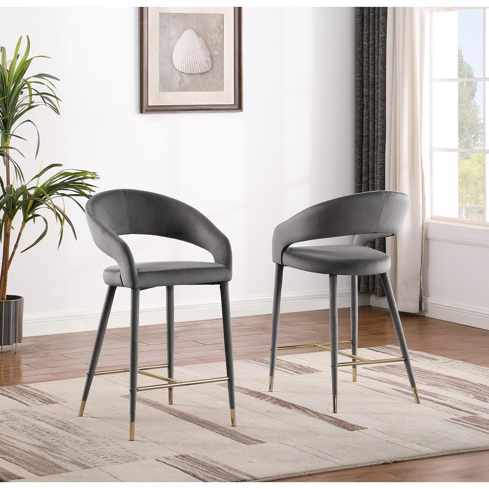 Jacques Velvet Gray Counter Height Dining Chairs (Set of 2). Picture 3