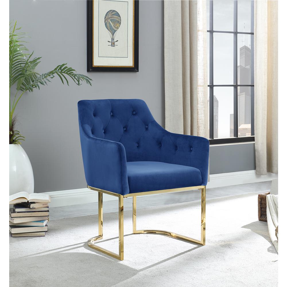 Lana Blue Tufted Velvet Arm Chair in Gold. Picture 3