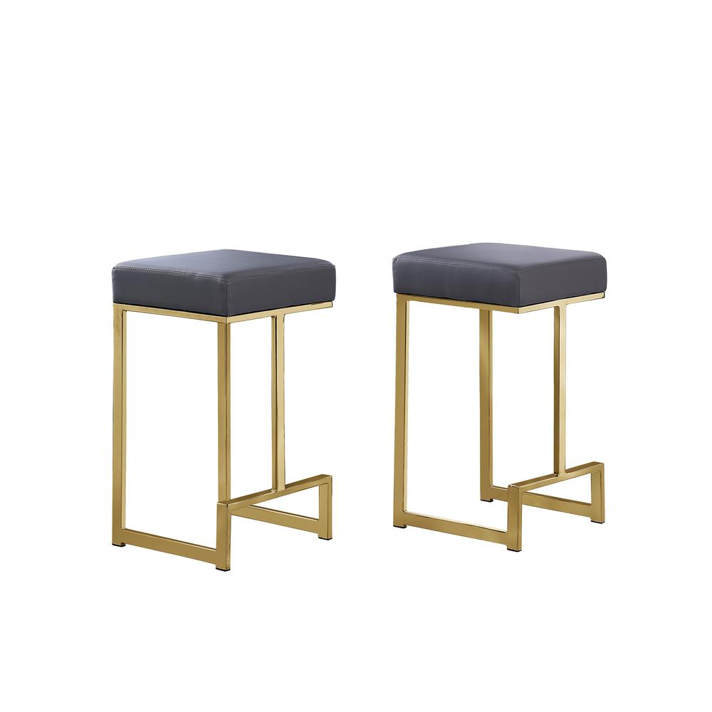 Dorrington Faux Leather Backless Counter Height Stool in Gray/Gold (Set of 2). The main picture.