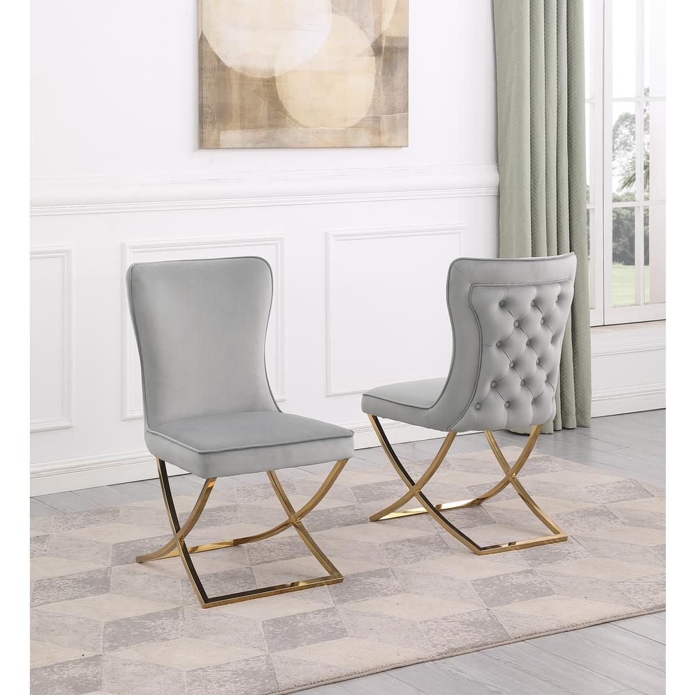 Blythe Grey Velvet with Gold Dining Chairs, Set of 2. Picture 2
