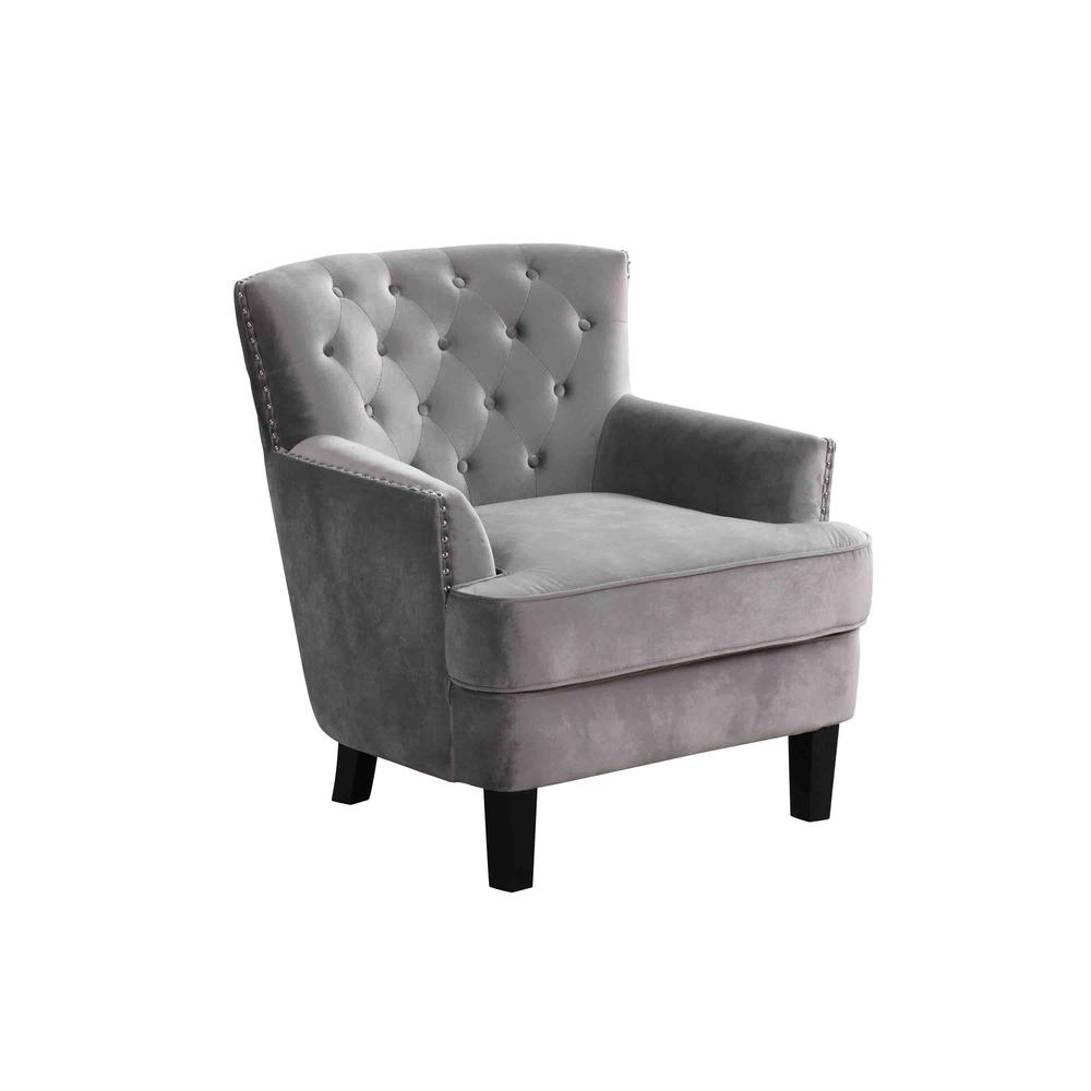 Best Master Furniture Conall 19" Velvet Arm Chair with Nailhead Trim in Gray. Picture 1
