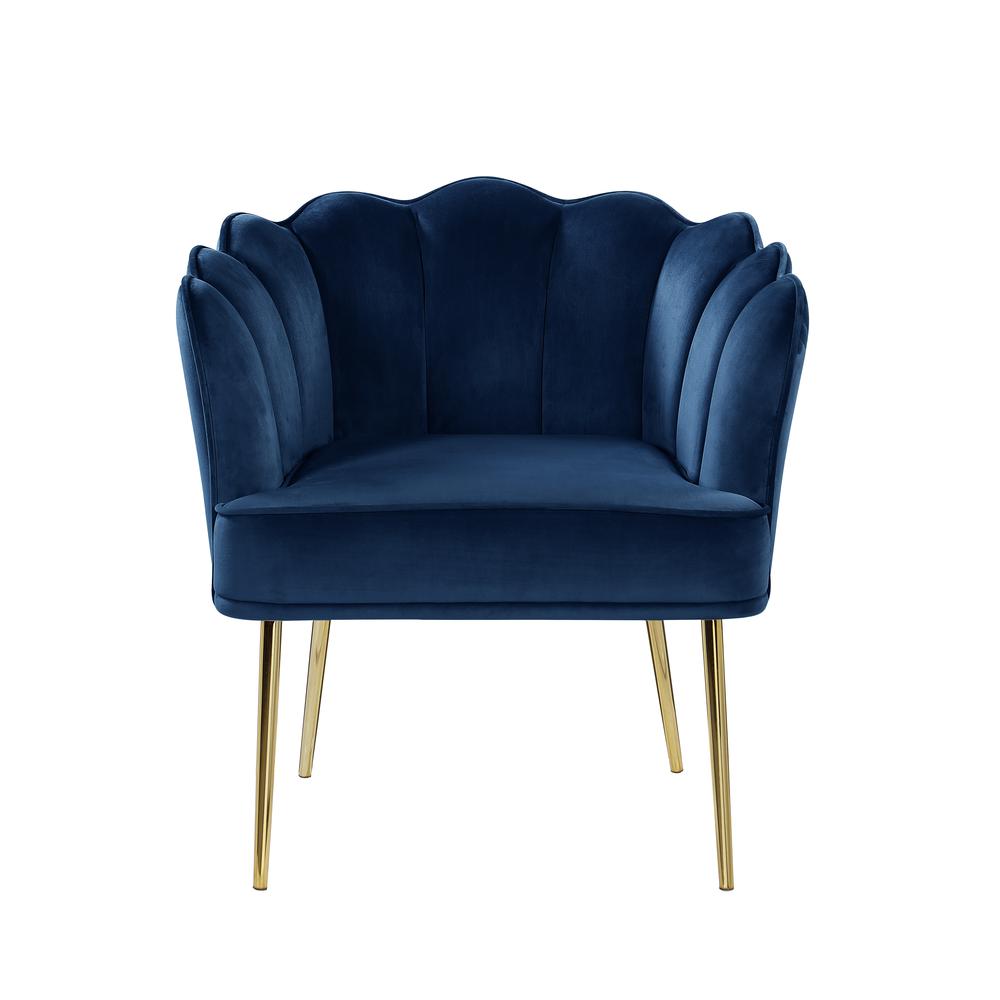 Jackie Navy Velvet Accent Chair with Gold Legs. Picture 3