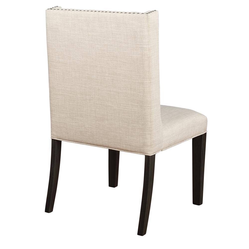 Mia Linen Upholstered Wood Parsons Chairs in Beige with Nailhead Trim (Set of 2). Picture 3