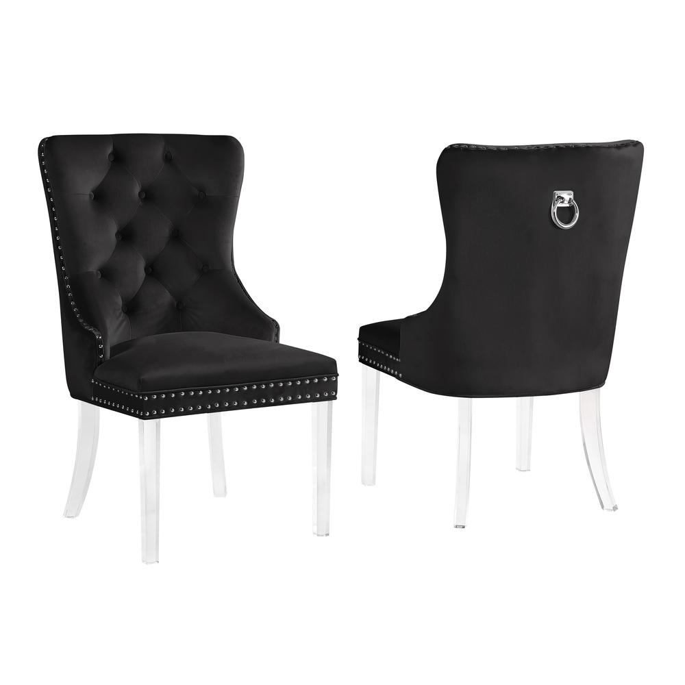 Leah Black Tufted Velvet with Acrylic Leg Dining Chairs (Set of 2). Picture 1