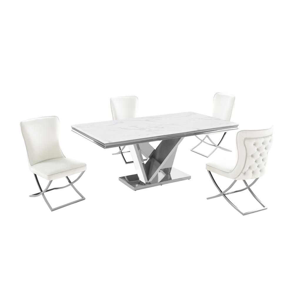 Blythe Beige with Silver 5-Piece Rectangle Dining Set. Picture 1