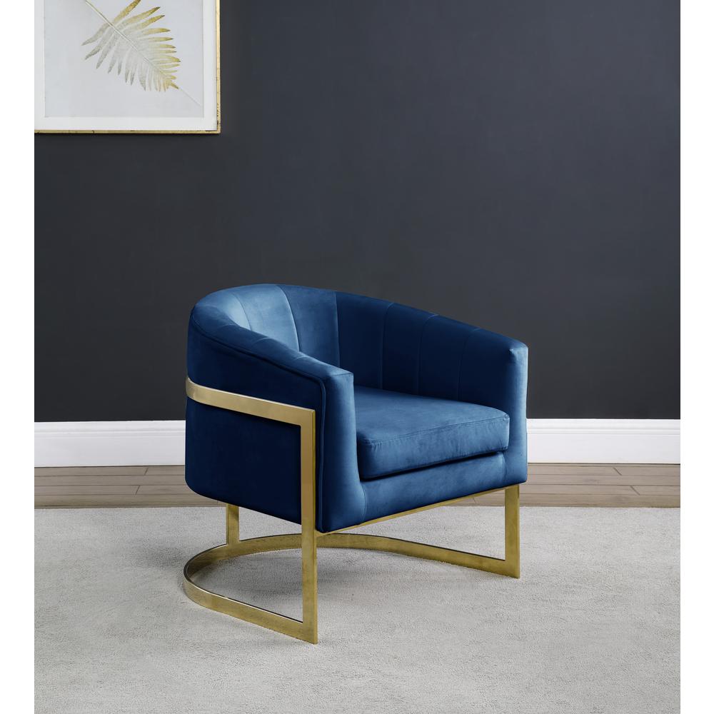 Traxmon Velvet Upholstered Accent Chair in Blue Velvet. Picture 2