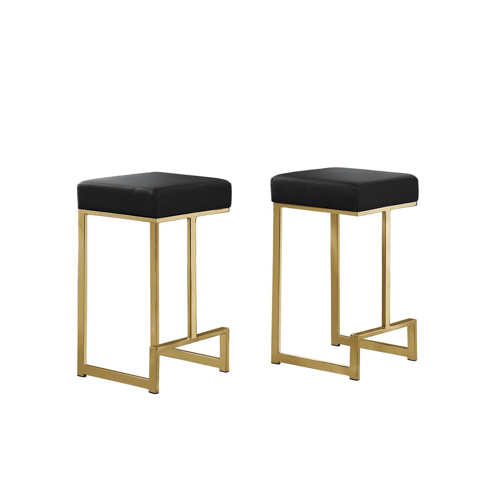Dorrington Faux Leather Backless Counter Height Stool in Black/Gold (Set of 2). Picture 1