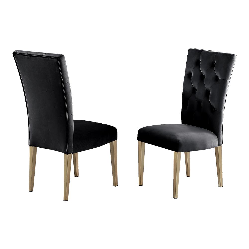 Tyrion Black Tufted Velvet Side Chairs in Brushed Gold (Set of 2). Picture 1