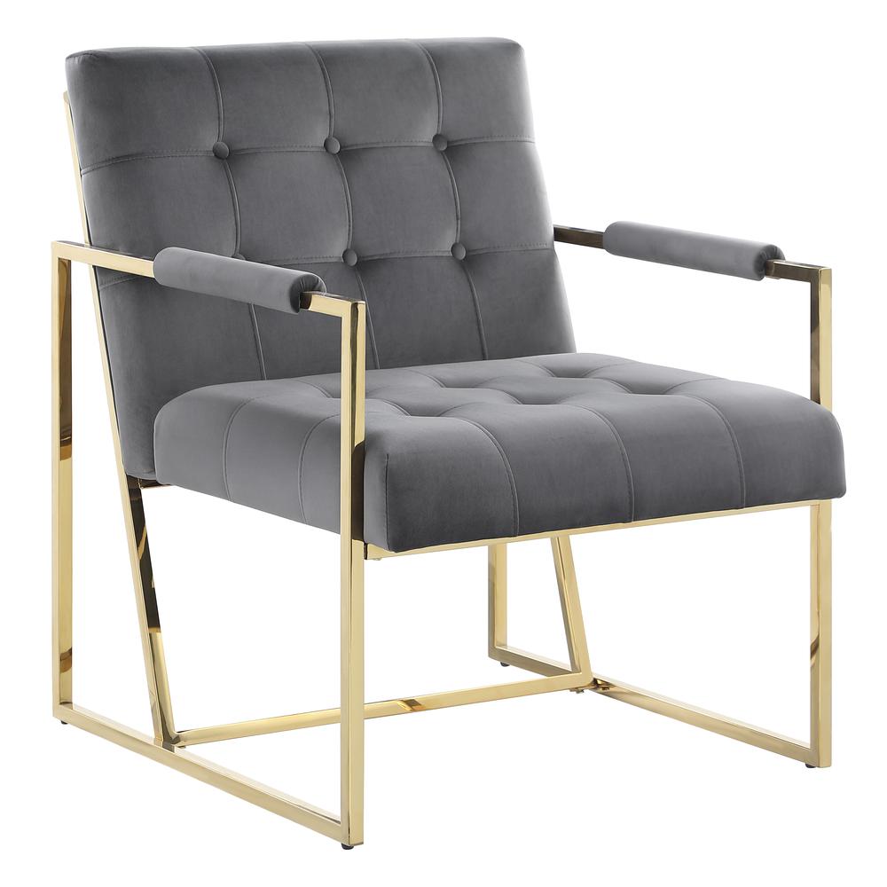 Luxor Gray Velvet Modern Accent Chair in Gold. Picture 1