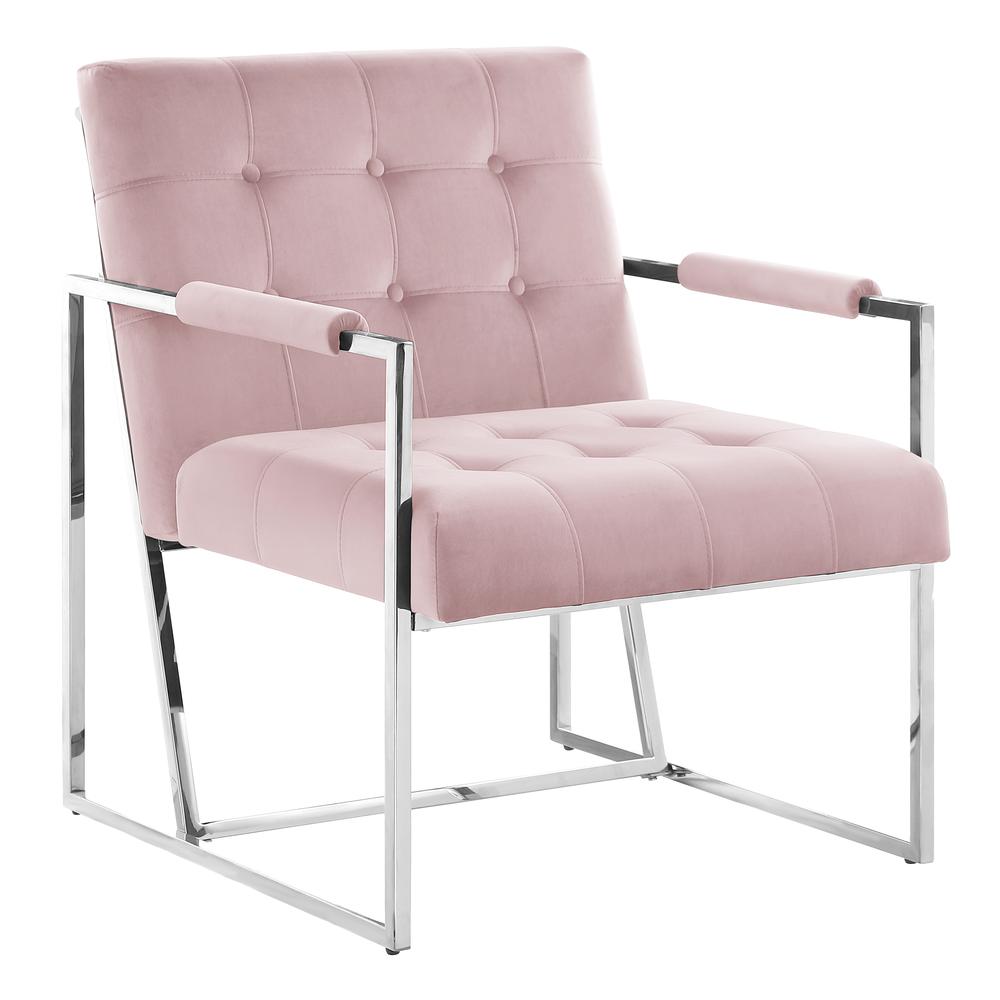 Luxor Pink Velvet Modern Accent Chair in Silver. Picture 1