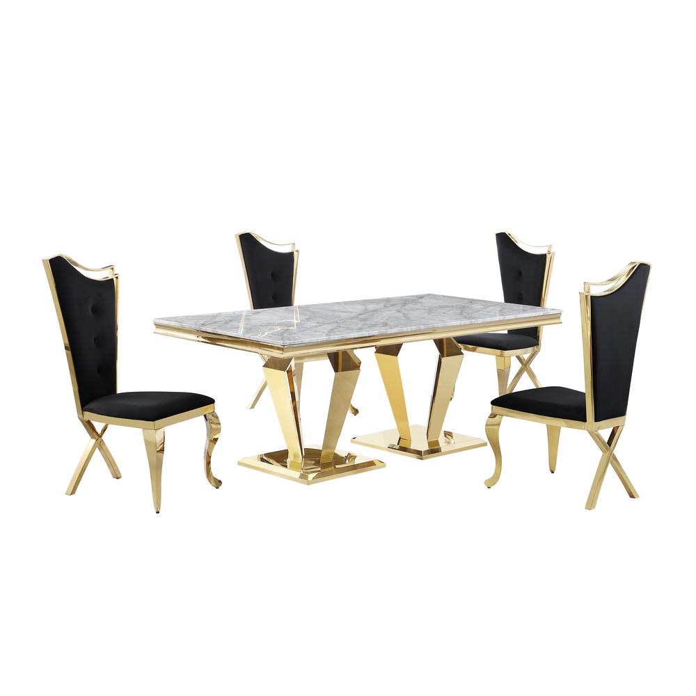 Ivane Black with Gold 5-Piece Rectangle Dining Set. Picture 1