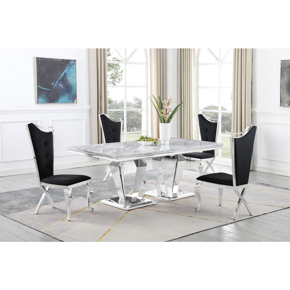 Ivane Black with Silver 5-Piece Rectangle Dining Set. Picture 5