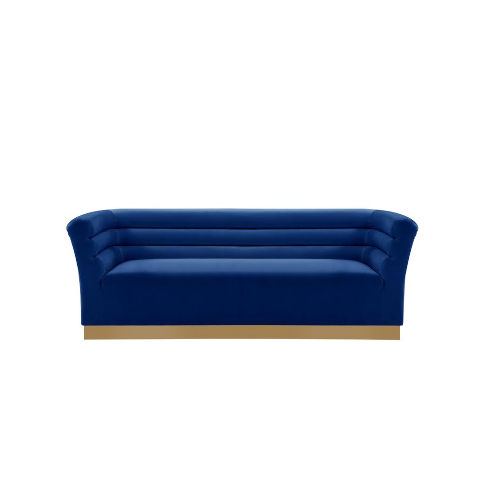 Livingston Blue Velour Sofa with Gold Trim. Picture 2