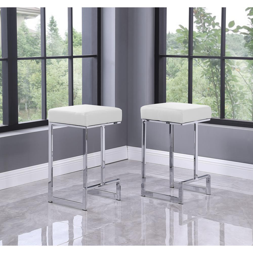 Dorrington Faux Leather Backless Counter Height Stool in White/Silver (Set of 2). Picture 2