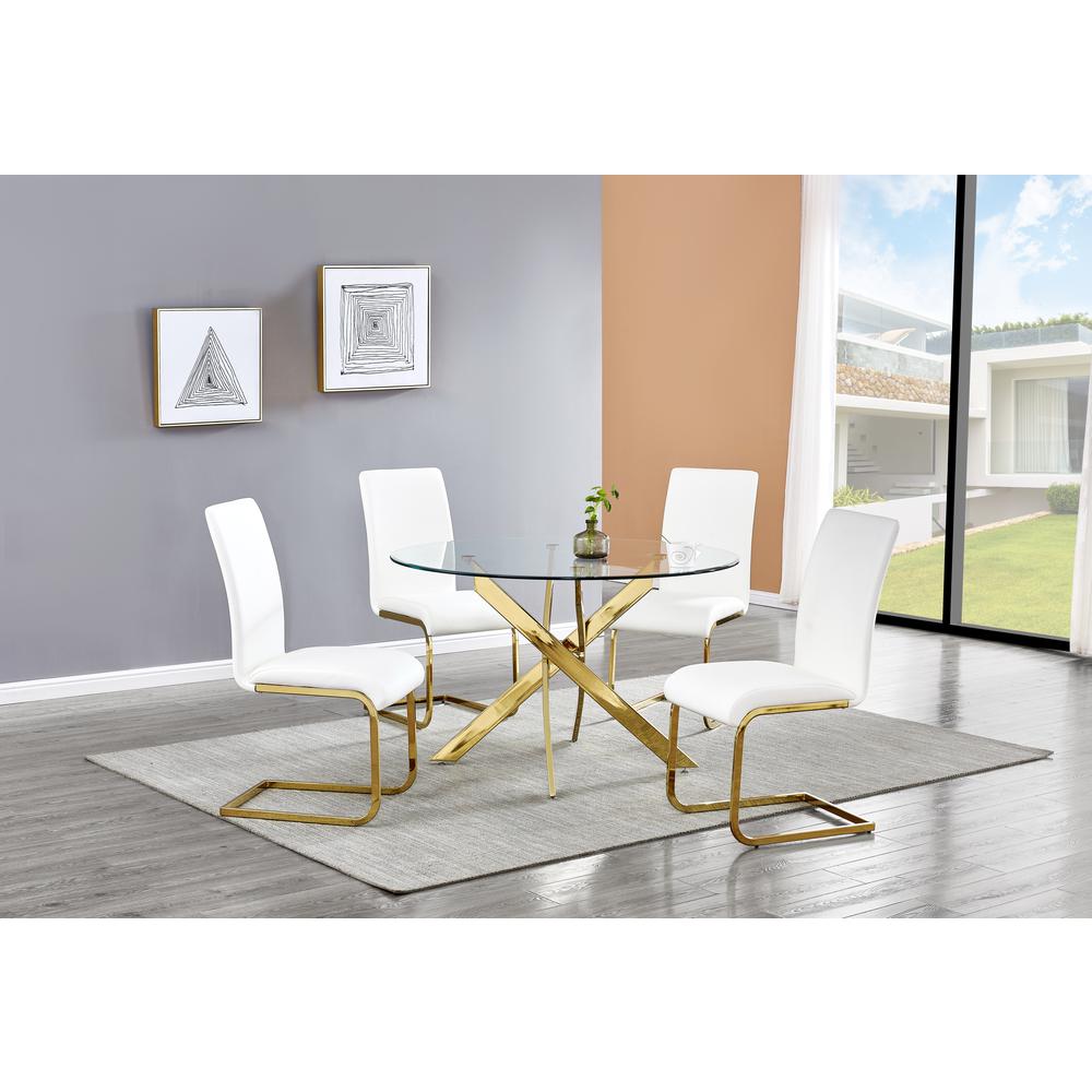 Alison 5-piece Modern Glass Top Dinette Set in White/Gold. Picture 1