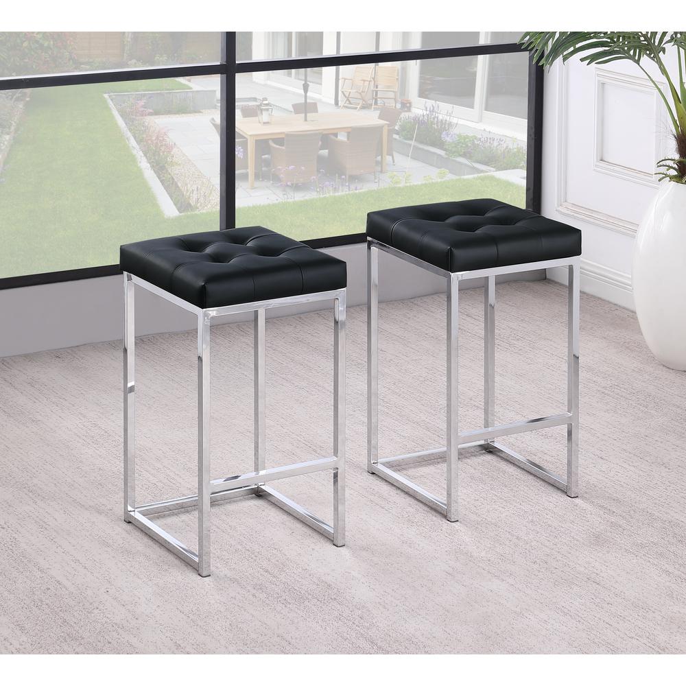 Jersey Black Faux Leather Counter Height Stool in Silver (Set of 2). Picture 2