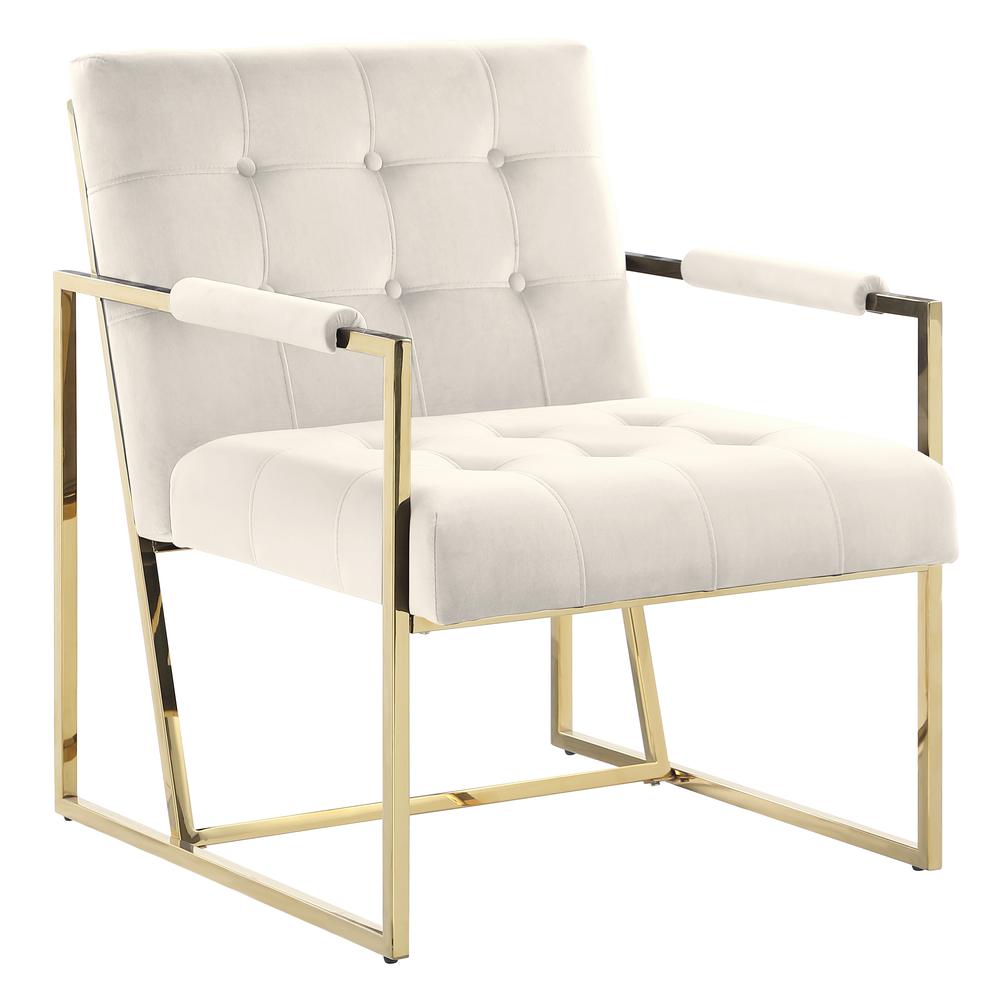 Luxor Beige Velvet Modern Accent Chair in Gold. Picture 1