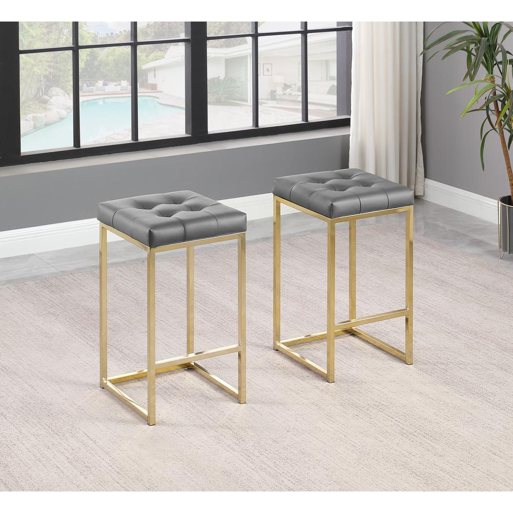 Jersey Gray Faux Leather Counter Height Stool in Gold (Set of 2). Picture 2